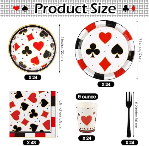 Kochorie 144 Pieces Casino Party Supplies Set, Las Vegas Tableware Sets Including Disposable Plates Napkins Cups Forks Serves 24 for Birthday Poker Events Casino Theme Party Decorations - Image 2
