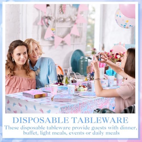 Funnymoom 452 Pcs Gender Reveal Party Decoration for 50 Guests, Boy or Girl Paper Plates and Napkins Cups Tablecloth Cutlery Disposable Tableware Set for Gender Reveal Party Supplies - Image 5