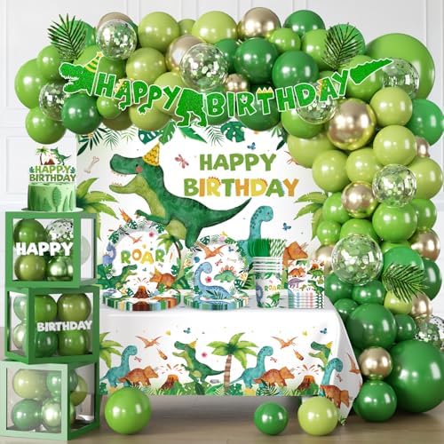 268Pcs Dinosaur Birthday Party Decorations, All-in-One Dinosaur Party Decorations Set for 25 Guests with Balloon Garland Arch, Plates, Tablecloth, Cake Topper, Backdrop, Napkins, Glitter Banner by Unknown