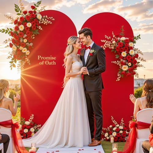 7.2 ft Arch Backdrop Cover Red - Double-Sided Spandex Arch Covers Stretchy Backdrop for Balloon Arches Birthday Party Baby Shower Banquet Wedding Photo Background - Image 4