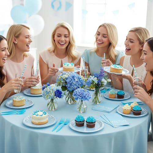 96Pcs Blue Platos De Barro Mexicanos Cielito Lindo Terracotta Clay Party Plates Supplies Tableware Decorations Disposable Paper Plates Napkins Forks for Birthday Baby Shower, Serves 24 - Image 6