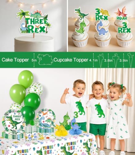 188Pcs Yingoto Three Rex Birthday Decorations Boy Tableware Set, Serves 25 - Image 6