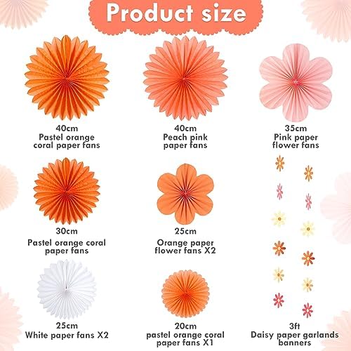 SUNBEAUTY Pink and Orange Party Decorations, Paper Flowers Decoration Fans - Image 2