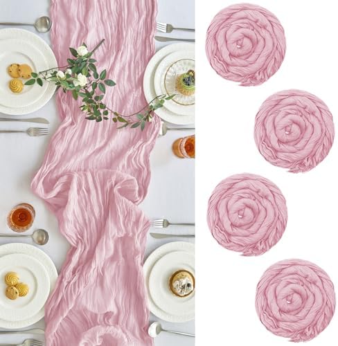 4 Pack Pink Cheesecloth Table Runner for Birthday Party Home Decor by IVAPUPU
