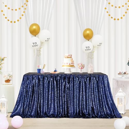 Eternal Beauty Navy Blue 60x120 Inch Nautical Party Sequin Tablecloth by EternalBeauty