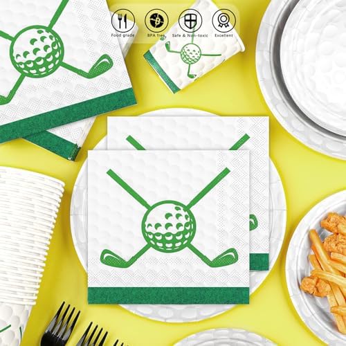 durony 144 Pieces Golf Paper Plates and Napkins Dinnerware Set - Image 4