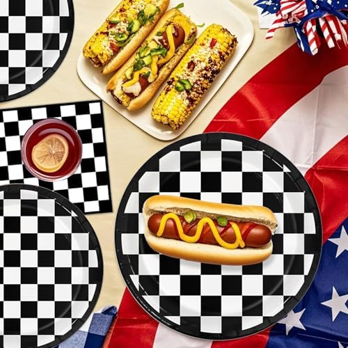 Oigco 60 PCS Race Car Birthday Party Decorations, Checkered Flag Plates and Napkins for Cars Birthday Decorations, Serves 20 - Image 6