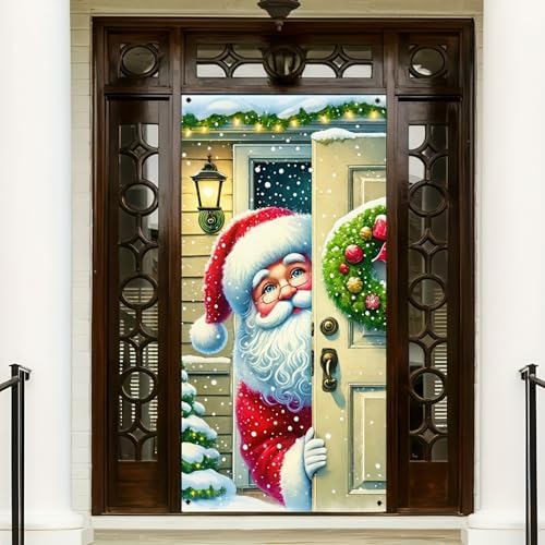 BlissYard Christmas Door Cover Peeking Santa 35x71 Inch Polyester - Image 6