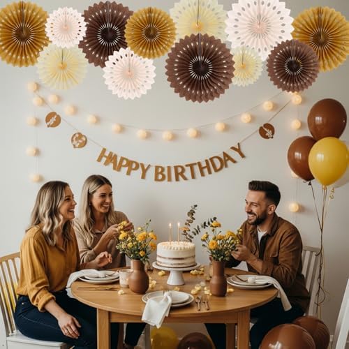 BEISHIDA 12packs Honeycomb Round Paper Fans Brown Hanging Party Decoration - Image 5