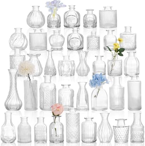 CUCUMI 38pcs Bud Vases for Centerpieces, Clear Glass Vase Decorations by CUCUMI