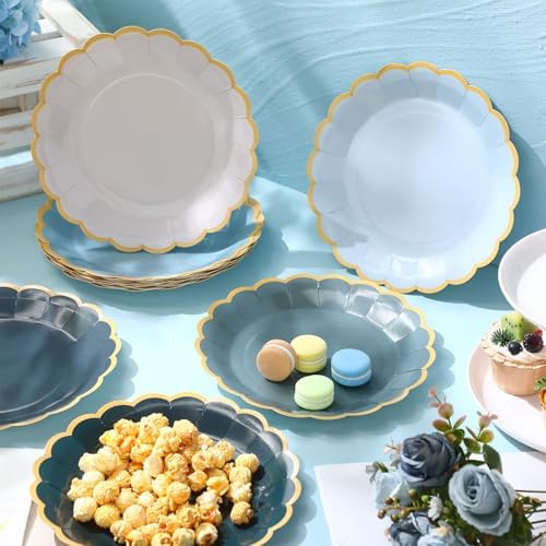 96 Pcs Dusty Blue Paper Plates 9 Inch Scalloped - Image 2