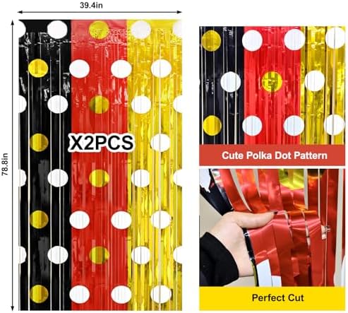 2 Packs Red Black Yellow Foil Fringe Curtain, Mouse Polka Dots Glitter Metallic Tinsel Backdrop for Birthday Baby Shower Cartoon Mouse Party Decorations Supplies - Image 6