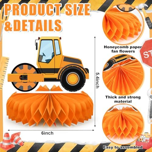 9 Pcs Construction Party Honeycomb Centerpieces for Tables Construction Party Decorations Car Truck Zone Table Centerpieces Signs for Birthday Party Favors Supplies - Image 2