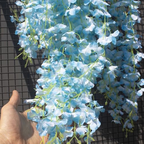 AITISOR 24 Pack Artificial Fake Wisteria Vine Ratta (3.75 Feet) Hanging Garland Silk Flowers String Home Party Wedding Decor (Sky Blue) - Image 3