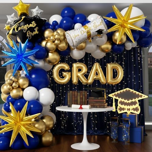 Royal Blue and Gold Graduation Balloons Garland Arch Kit 153Pcs, Graduation Decorations 2026 with Grad Cap, Certificate & Star Foil Balloons for Class of 2026 College High School Prom Supplies - Image 5