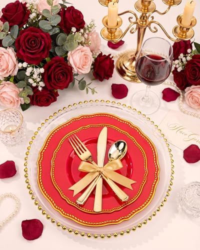 Hioasis 350 Pcs Red Gold Plastic Plates Wedding & Party - Image 7