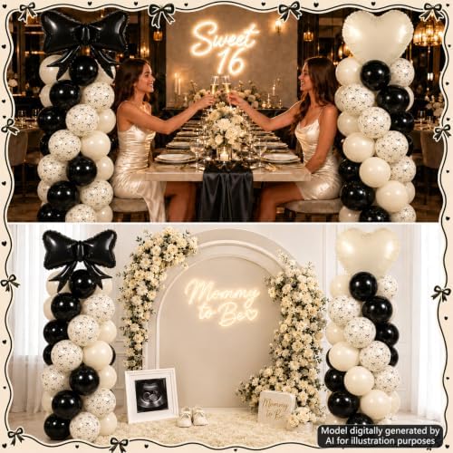 2 Sets Black Bow Balloon Column Stand Adjustable White Heart Balloon Decor - Image 6
