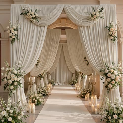 20x10ft Wrinkle Free Beige Backdrop Curtains for Parties, 4 Panels 5x10ft Silky Polyester Photo Backdrop Drapes Back Drop Cloth Drapery for Wedding Birthday Photography Background - Image 3