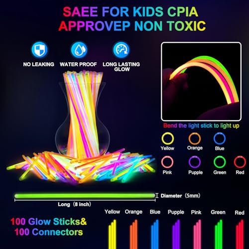 OLUPP 150 PCS Glow in the Dark Party Supplies, 16 Foam Sticks, 16 LED Glasses, 100 Glow Sticks and 18 Finger Lights for Halloween Party Favors, Wedding, Birthday, Concert, New Year, Carnivals, Raves - Image 7