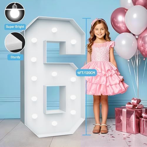 4FT Marquee Light Up Number 6, Foam Board & Water Bag, 12 Bulbs for Party - Image 3