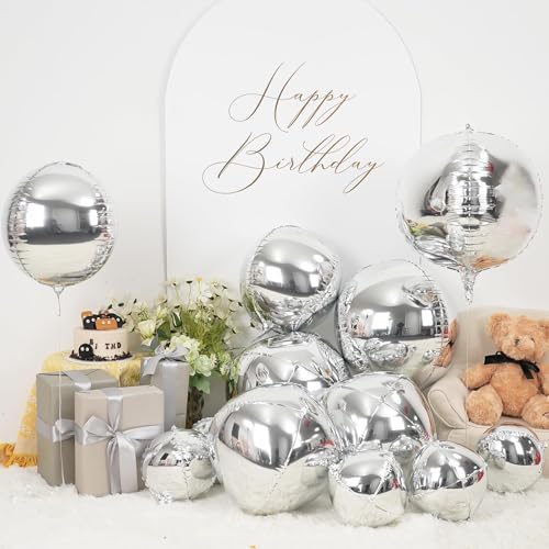 12PCS Metallic Silver Round Foil Balloons 22" 15" 10" Chrome Silver Balloon - Image 3