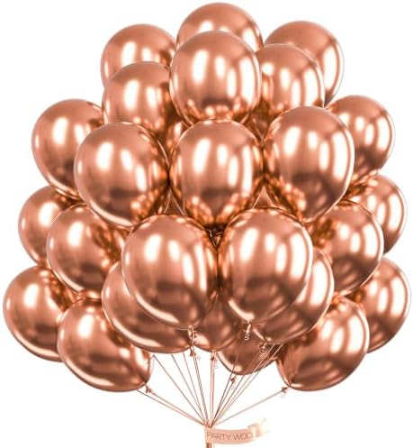 PartyWoo Rose Gold Balloons 50pcs Metallic Chrome Rose Gold Color 12 Inch by PartyWoo
