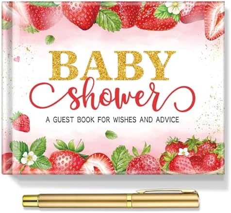 Fuyoooo Strawberry Baby Shower Guest Book with Gold Pen by Liraitoya