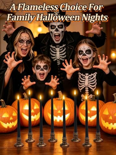 Alphatool 12 Pcs Halloween Black LED Flameless Candles with Remote, Bases - Image 4