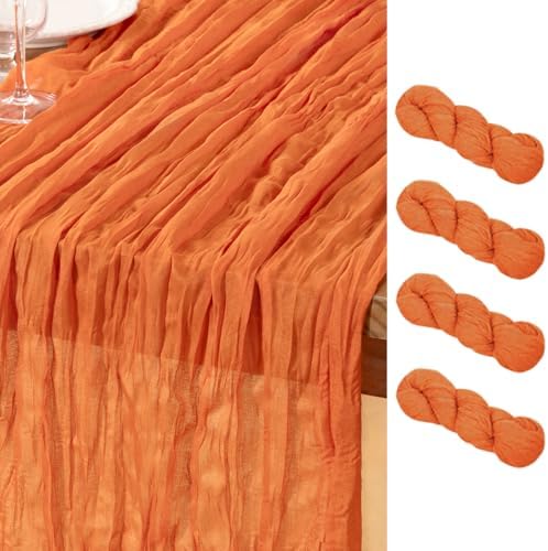 DeZerlor Orange Cheesecloth Table Runners 4 Pack Summer Boho Fall Runners by DeZerlor