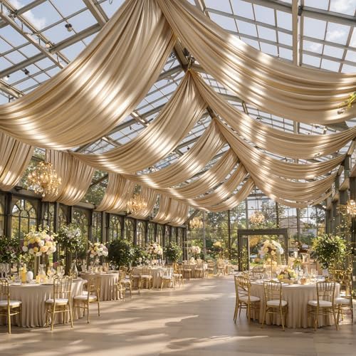 10ftx40ft Champagne Gold Ceiling Curtain for Wedding Parties - Image 7