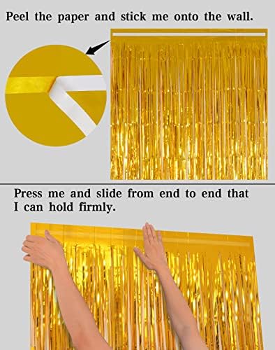 Pure Gold Fringe Curtain Backdrop 3 Pack, 3.2 x 8.2 FT Party Decorations - Image 5