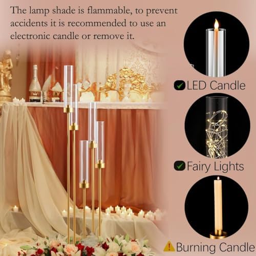 6PCS 5 Arm Gold Candle Holders for Wedding Table Centerpieces,39.37'' Tall - Image 4