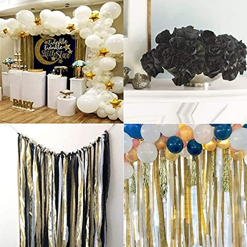 PartyWoo Gold Crepe Paper Streamers 6pcs 492 FT Silver Black Streamers - Image 3