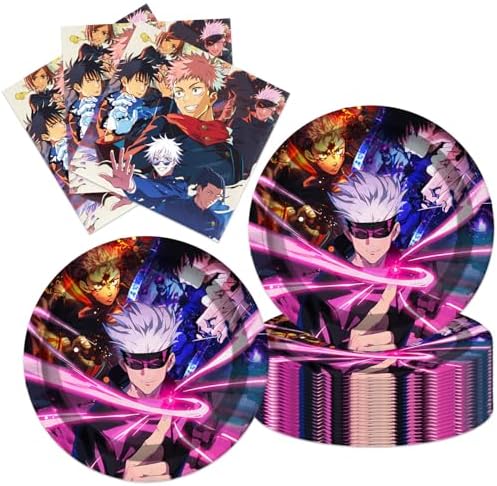 40Pcs For Jujutsu Manga Kaisen Party Supplies include 20 plates, 20 napkins for the For Jujutsu Manga Kaisen birthday party decoration by ShrooFit