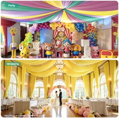 4 Panels 5ft(W) x 20ft(L) Yellow Ceiling Drapes for Wedding Parties - Image 5