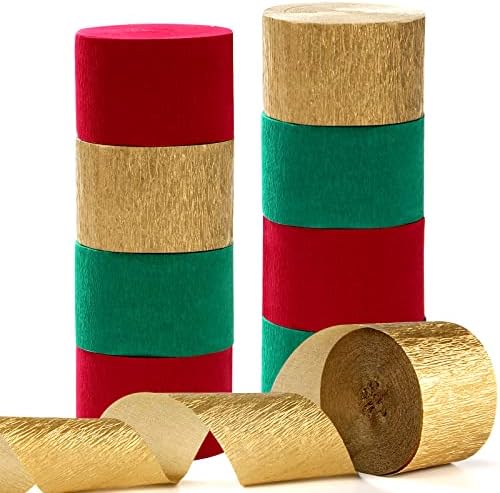 Red-Green Gold Party-Decorations Christmas Streamers - 9 Rolls New Years, Winter Decor Crepe Tissue Paper Streamer Wedding Birthday Baby Bridal Shower Garland Panduola by Panduola