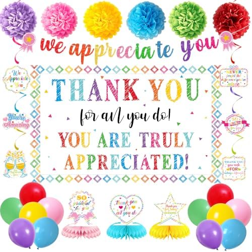 Vlipoeasn We Appreciate You Banner Decorations, Colorful Thank You for All You Do Honeycomb Centerpieces Hanging Swirls, Office Decor Staff Teachers Professors Doctor Nurses Appreciation by Vlipoeasn