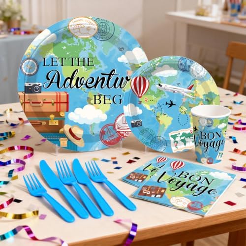 205pcs Bon Voyage Party Decorations Tableware Set, for 25 Guests - Image 5