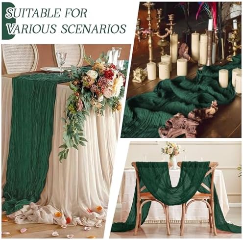 3 Pack Emerald Green Cheesecloth Table Runner 17x108 Inch Semi Sheer Boho Gauze Cheese Cloth Fabric Table Runners Table Decor for Wedding Party Baby Shower Birthday Home Decor Garden Farmhouse - Image 3