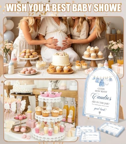 Blue Jean Baby Shower Games, Denim Western Guess How Many Candies Are In The Jar, 6x8 Inch Arch Wooden Sign With Stand And 50 Guessing Cards, Gender Reveal Party Supplies & Decorations - JC06 - Image 6