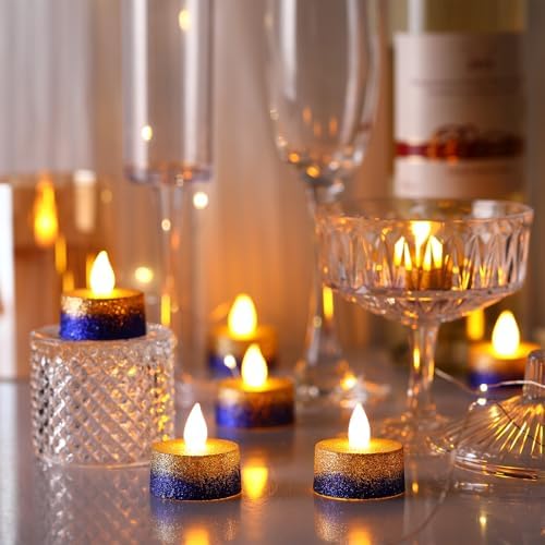 Retisee 48 Pack Flameless LED Candles Glitter Decor,Gold,Blue,1.65 Inch - Image 3