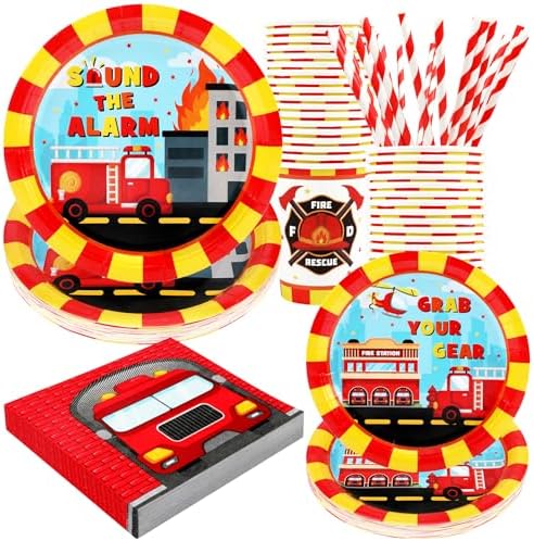 Recheel Fire Truck Birthday Decorations Set, Firefighter Party Decorations by Recheel