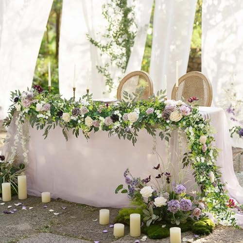 6FT Eucalyptus Garland with Flowers, 6 Pack Artificial Greenery Garland Hanging Summer Eucalyptus Garland Suitable for Table Wedding Backdrop Arch Wall Party UV Protected Indoor Outdoor Decor - Image 2