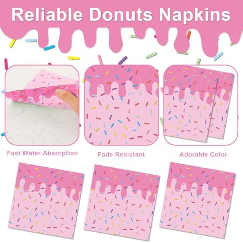 96Pcs Pink Donut Confetti Party Plates and Napkins Themed Decorations Spring Pink Donut Dessert Plates Donuts Tableware Set for 24 Guests Grow Up Themed Baby Shower Party Favors Supplies - Image 4