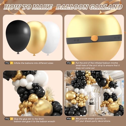 412Pcs Black and Gold Balloons,18 12 10 5 Inch Different Size Black White Metallic Gold Latex Balloons for Graduation Birthday Wedding Party Decorations - Image 3