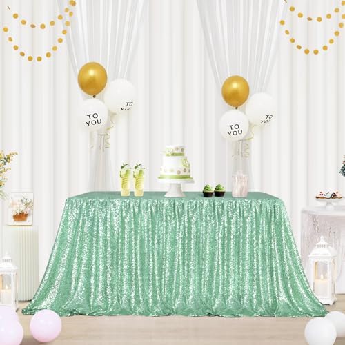Eternal Beauty Mint Green 50x80 Inch Garden Wedding Sequin Tablecloth by EternalBeauty