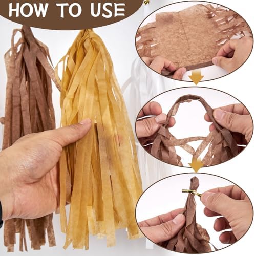 Brown Birthday Party Decorations for Women Neutral Boho Happy Banner Banner Brown Cream Honeycomb Paper Fans Hanging Tassel Garland Rustic Wedding Baby Shower Western Cowboy Party Supplies - Image 4
