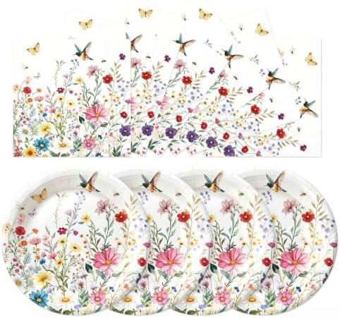 50 Pcs Wildflower Plates and Napkins Set, 7 Inch Floral Party Supplies by Unknown