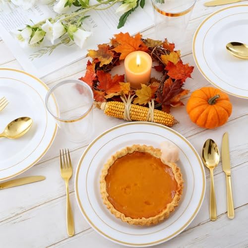 250 PCS Plastic Plates Set With Gold Rim Elegant Cutlery set for 25 Guests - Image 4