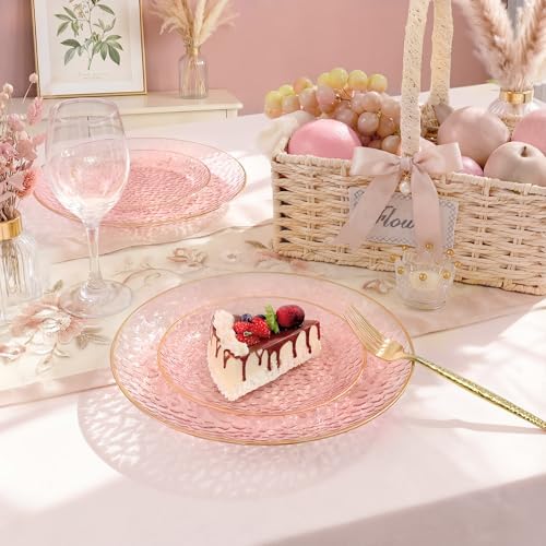 I00000 150 Pcs Clear Pink Plastic Plates, Disposable Hammered Party Plates - Image 3
